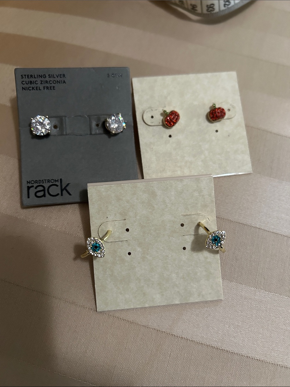 Nordstrom Rack Trio Stud Earring Set - Clear, Red, Teal